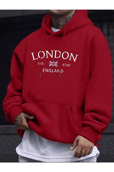 MOONBULL Мъжки суичър с качулка с щампи London England - кенгуру джоб