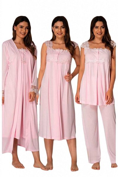 Effort Pijama طقم بيجامة نوم للأمهات باللون الوردي من Effortt مكون من 4 قطع 2305
