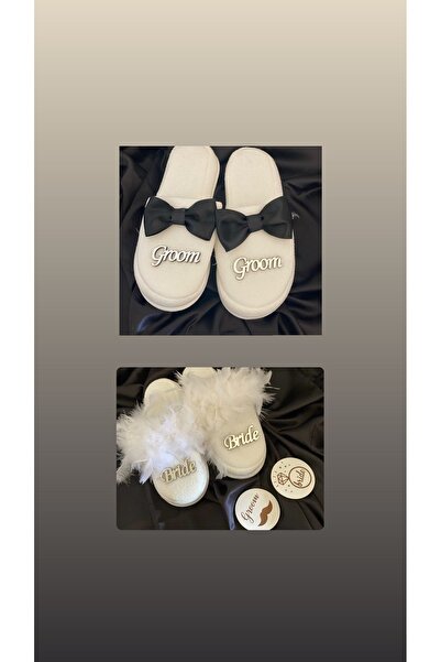 lilyum butik Gelin Damat Havlu Terlik Seti