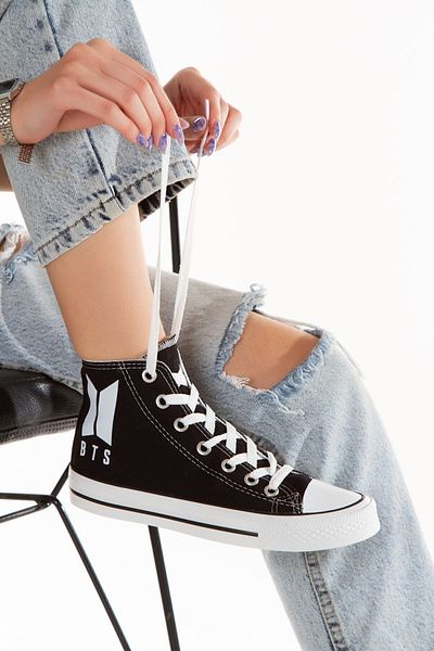 Lideral Unisex Daily Linen Comfortable High Top Bts Printed Convers Sneaker Shoes