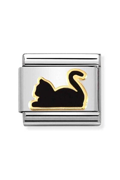 NOMİNATİON Composable Classic Dekoratif Link - Hayvanlar - Kara kedi -  18K Altın