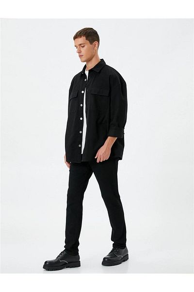 Koton 4wam40031nd 999 Schwarze Basic-Hose aus Baumwoll-Denim für Herren