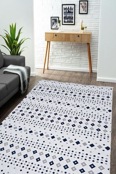 melian Puantiyeli Beyaz-Lacivert Bukleli Kabartmalı Yumuşak Dokuma Çocuk Otur...