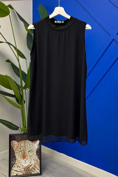Puane New Sleeve Front Chiffon Detail Combed Cotton Underwear Tunic 10270 - Black