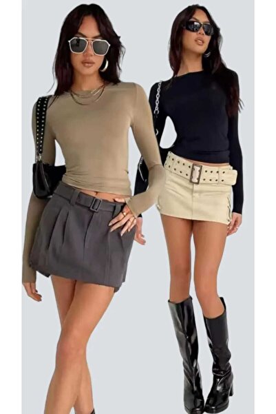 GARDIROZA طاقم الرقبة طويلة الأكمام الجسم الأساسي - البلوز 1 بيج 1 أسود