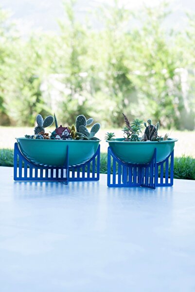 RARART Yeşil & Mavi Metal Küçük Çok Amaçlı Dekoratif Kase - Çizgili Ayaklı Sa...