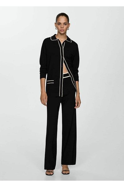 MANGO Woman Black Oversize Cardigan with Contrast Colors