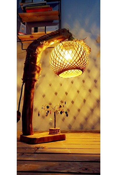 Genel Markalar Mini Lambader Sarı Top Ahşap Abajur Ağaç Aydınlatma Komodin Masa Üstü Lamba 50cm