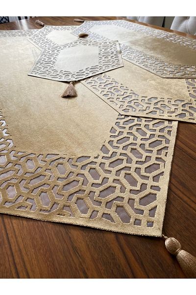 NURHAN HOME COLLECTION Μοντέρνο Μοντέλο Χρυσό Χρώμα Six Honey Color Tulle Σετ σαλονιού 4 τεμαχίων