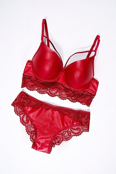 Lotus Leather Stringed Lace Padded Bra Set