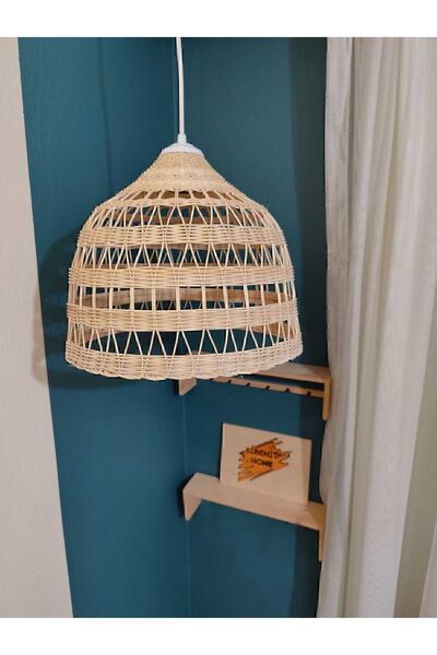 KİREMİT DEKORASYON Rattan Avize (BEYAZ DUY)bambu Hasır Aydınlatma (DUY İLE)