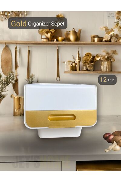 Jet's Home Tekli Gold-Beyaz Tekerlekli Patateslik Soğanlık Patates Soğan Sepeti Motek 12 Lt