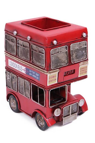 Dünyadan Hediyeler Dekoratif Metal Londra Şehir Otobüsü Kalemlik 20 cm