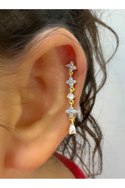 Arescollection Vip Series Zircon Blue Jewelled Helix Piercing Earrings - 1 Piece, Cartilage and Ear Nipple