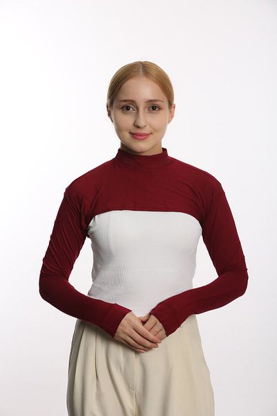 Modamelita Neck Collar Sleeves Turtleneck Crop Burgundy
