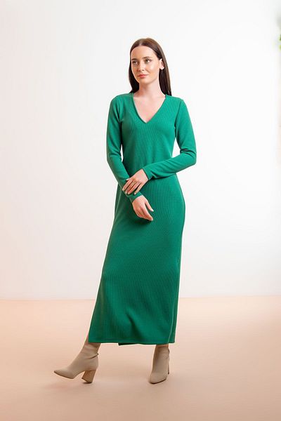 Laranor Green V-Neck Ribbed Camisole Dress - Slit Detail