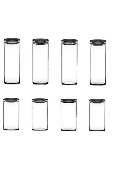 Paşabahçe Vacuum Glass Jar - Glass Food Storage Container 8 Pieces 2 Sizes Gray