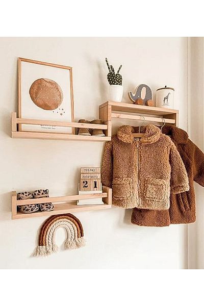SVM DESİGN Montessori Bookshelf Children Baby Room Shelf Wooden Bookshelf Hanging Rack 3 Inverted Flat Shelf