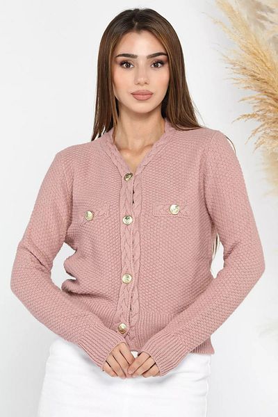 GÜLSELİ Women's Dried Rose Knitwear Cardigan - Shaç Knit Patterned
