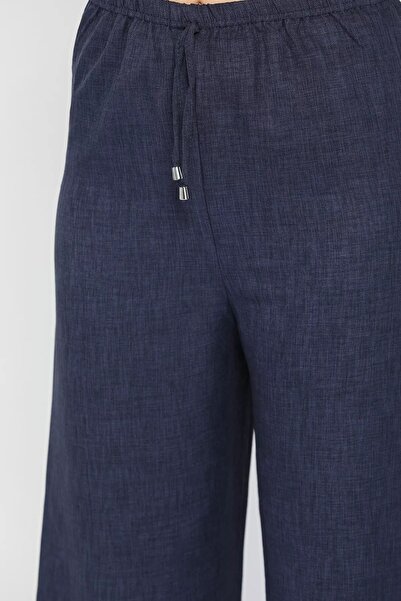 GÜLSELİ Women's Navy Blue Wide Leg Elastic Waist Trousers