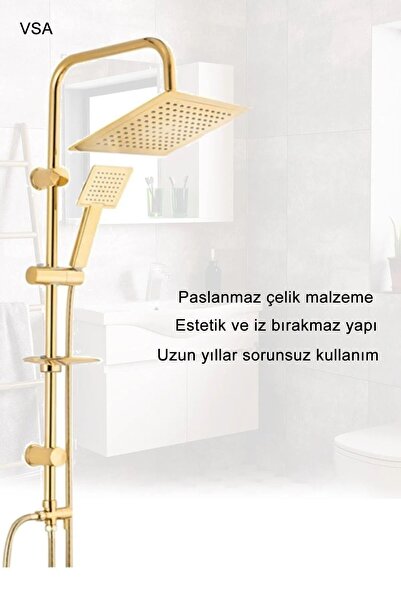 VSA Altın Robot Yağmurlama Tepe Duş Banyo Lavabo Batarya Musluk Seti Yeni Nesil Duş