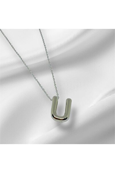 HerşeyVarBurda Balon Harf Kolye Harfli Balon 3 Boyutlu Gümüş Renk Kolye