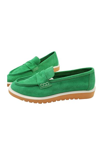 aayak&kabımofficial Green Suede Leather - Light and Comfortable Women's Casual Shoes