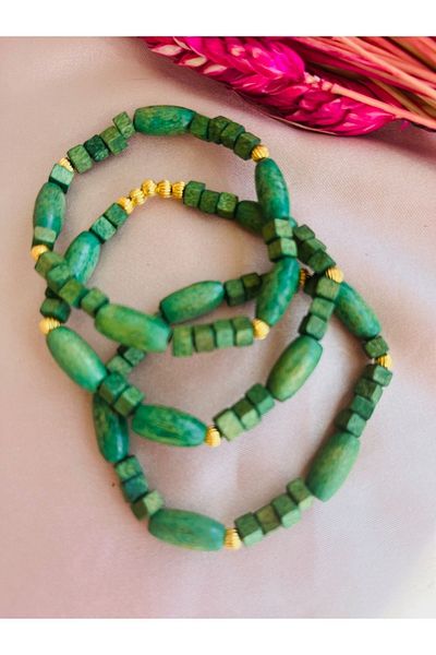 COCOSH TAKI Green Wooden Beaded - Special Design Elastic Bracelet