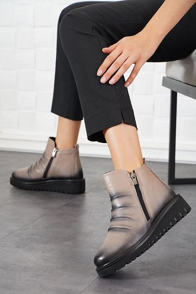 Moda Pie Γυναικείες μπότες Mink Color - Γνήσιο δέρμα με πλισέ και φερμουάρ