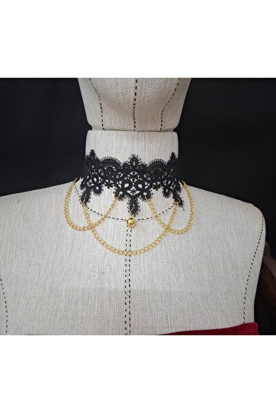 Qrsln Χρυσό κολάρο λαιμού δαντέλα Lilian - με αλυσίδα και λεπτομέρεια από πέρλες