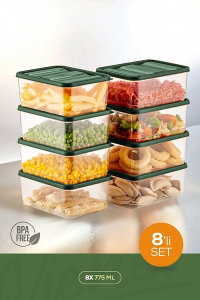 Vienev Green 8-Piece Refrigerator Organizer - Microwavable Freezer Storage Container