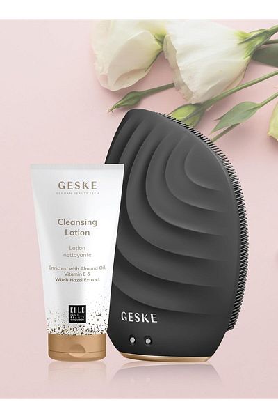 Geske Deep Cleanse Lotion, Almond Oil and Sonic Brush 5 in 1 Skincare Set for Radiant Skin Combo Pack-Grey