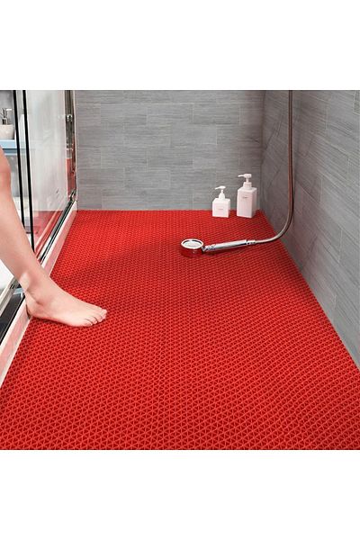 Blue Home Bathroom Shower Pool- Z Mat Honeycomb Anti-Slip PVC Mat RED / Width: 90cm.