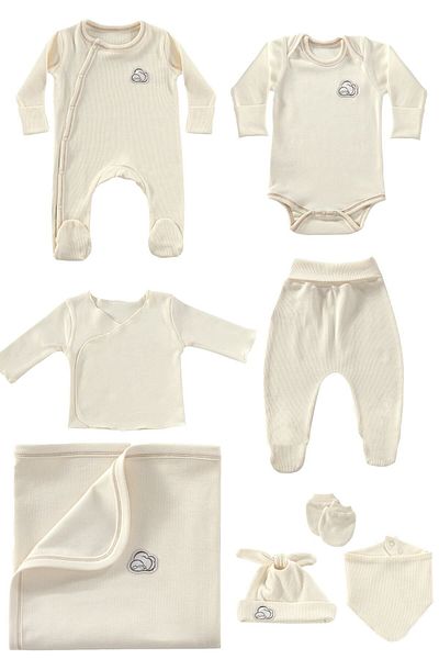 tinylamb Biscuit Unisex 8 Piece Hospital Discharge Set Organic Cotton Newborn Set