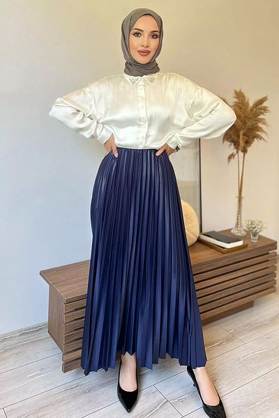 julude Φούστα Navy Blue Hijab - Ελαστική μέση και πλισέ σχέδιο