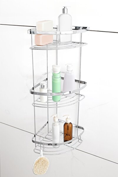 DECORDEM Banora Basic 3 Raflı Köşe Askı, Duş Rafı, Şampuanlık, Krom