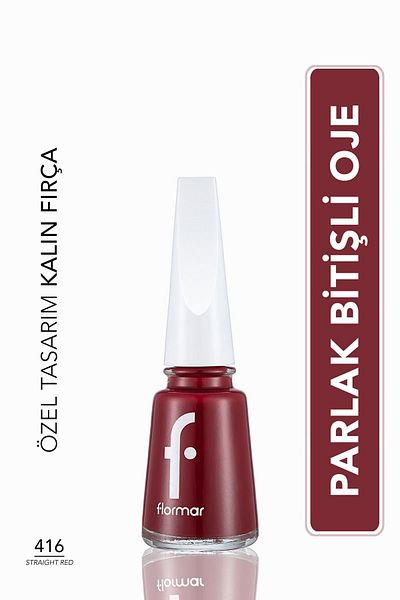 Flormar Klasik Parlak Bitişli Yüksek Pigmentli Oje - Nail Enamel -416 Straıght Red New- 8682536036047