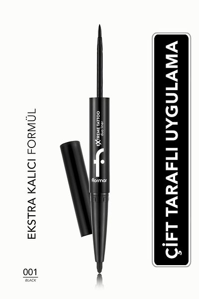 Flormar Black Extreme Tattoo Double Ended Eyeliner and Gel Eye Pencil - 001 Black -8682536061551