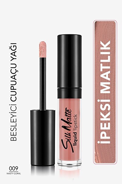 Flormar Kadife Dokulu Likit Mat Ruj - Silk Matte Liquid Lipstick - 009 NASTY CORAL - 8690604505364