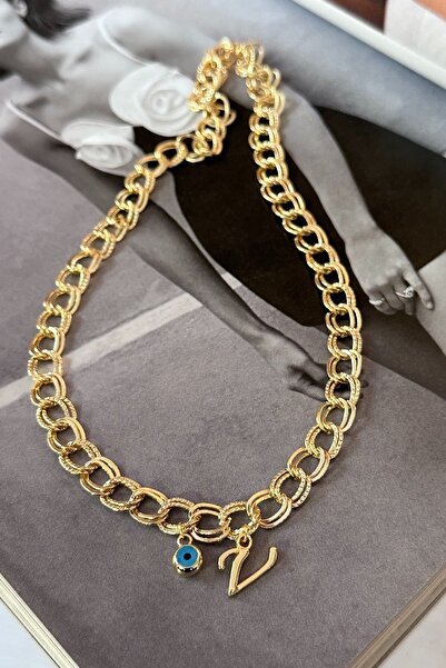 Trendy Butik Kişiye Özel V Harfi Samanyolu Zincirli Kolye