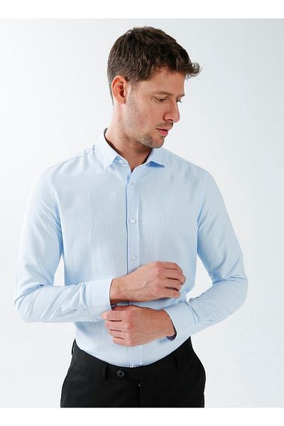 Fabrika Ανδρικό πουκάμισο με κουμπιά Dobby Light Blue Maydos 9 χωρίς τσέπη