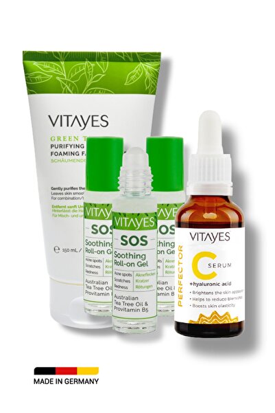 VITAYES Sivilcelere Karşı Doğal Çay Ağacı Özlü Cilt Serumu Yüz Temizleyici Je...