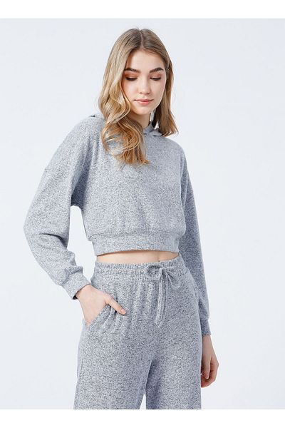 Fabrika Hood Collar Plain Gray Women's Sweatshirt B01-Ust