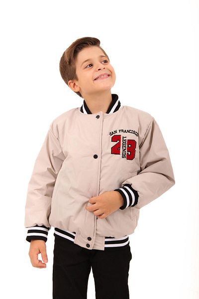Perendi Boy's Beige Bomber Jacket - 28 Κεντημένο