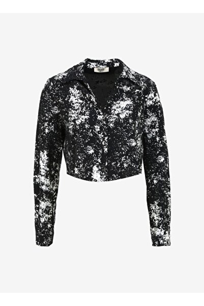 People By Fabrika Crop Varaklı Siyah Kadın Gömlek SPBF4SL-GML5588