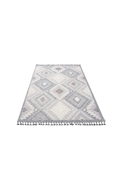 Dolce Vita Halı Jakarta 452 Mavi Saçaklı Kabartmalı Modern Salon Oturma Odası Halısı