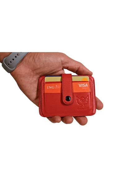 Goldenowl Genuine Real Leather Women's Men's Card Holder Wallet Red