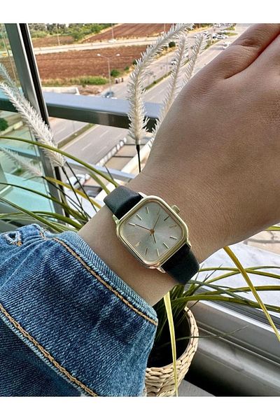 Spectrum Women's Gold Case Black Strap Wristwatch with Cord and Box Gift