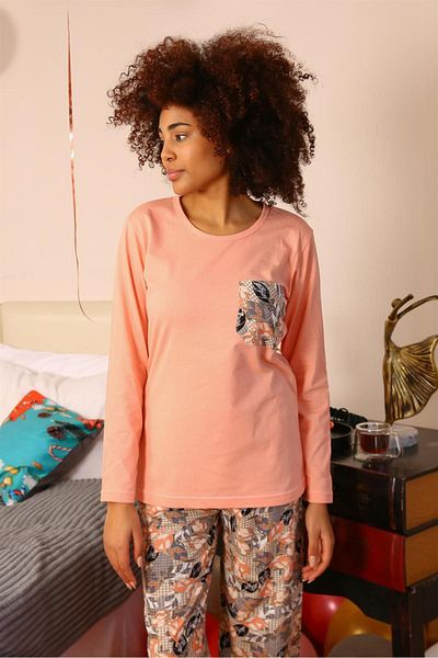 Akbeniz Long Sleeve Striped Women's Combed Cotton Pajama Set - 4196
