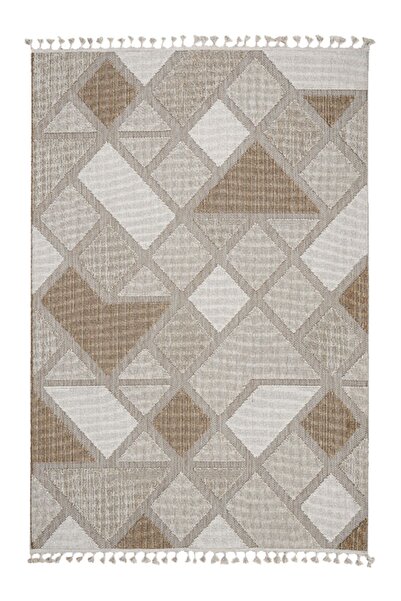 Dolce Vita Halı Casablanca 682 Mocca Bohem Tarz Saçaklı Etnik Desen Modern Sa...